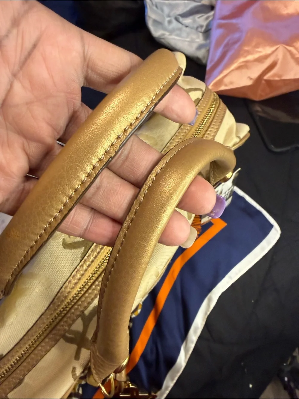 B. Makowsky  Beige Logo Satchel with Gold Accents